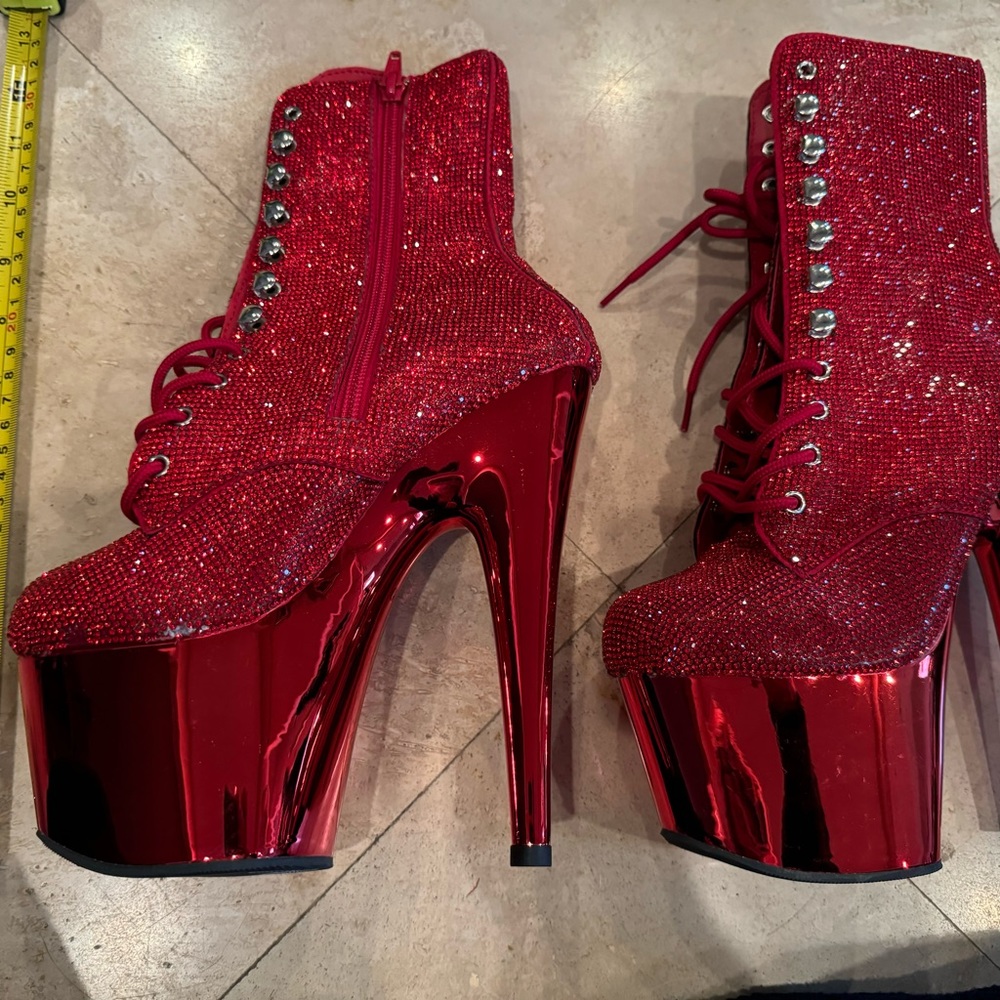 Stunning Ruby Red Pleaser Rhinestone Boots - Picture 5 of 9